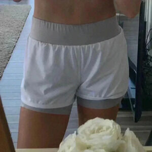 Fabletics White and Grey shorts with liner